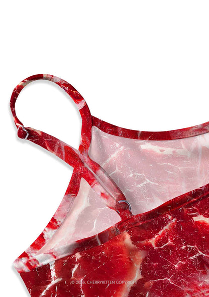 Beef Steak Texture Y2K Print Slip Dress Cherrykitten