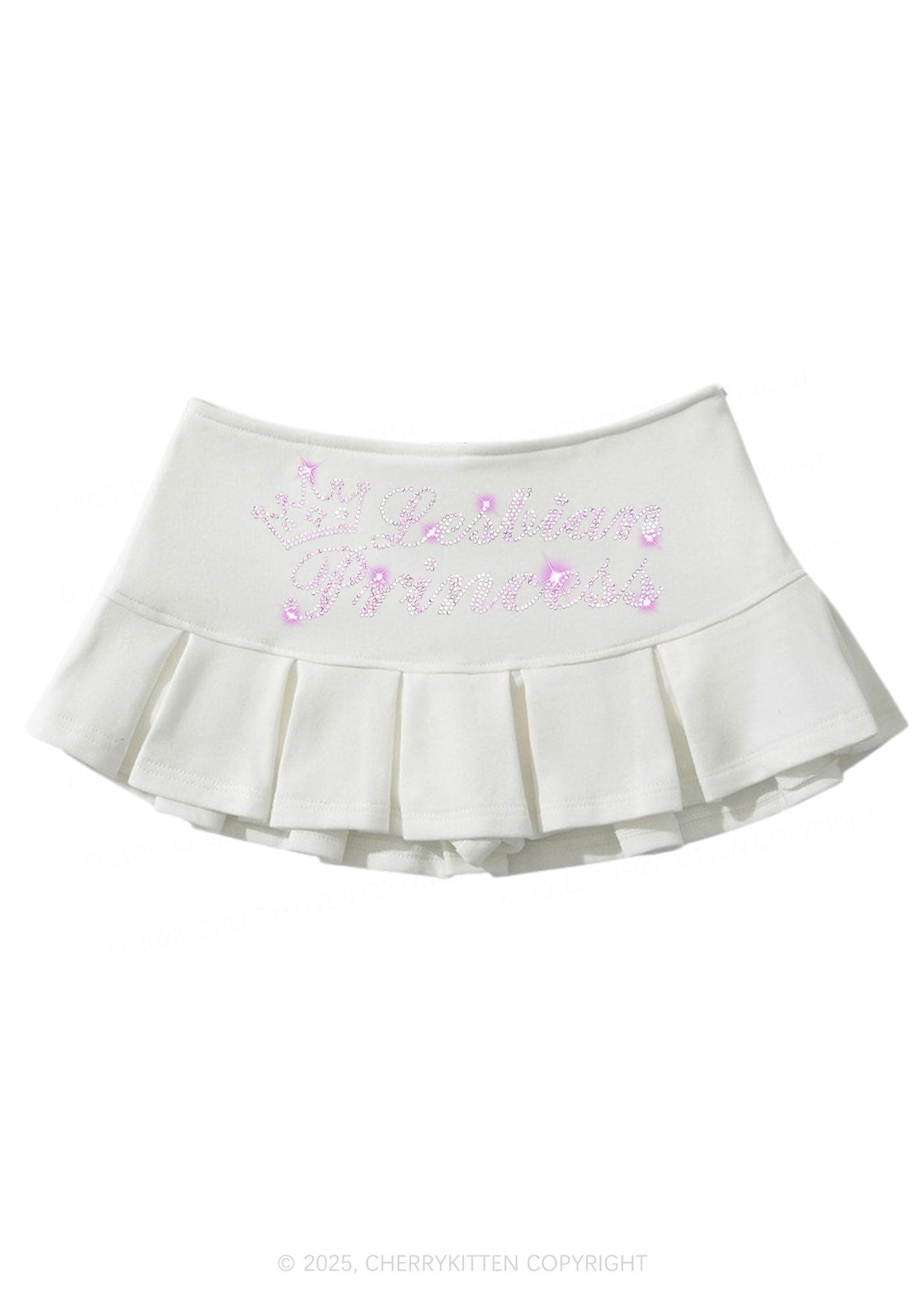 Rhinestone Lesbian Princess Pride Y2K Mini Pleated Skirts Cherrykitten