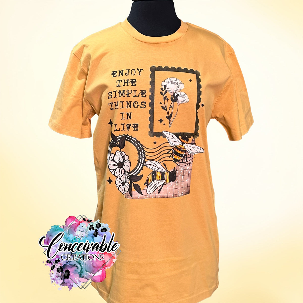 Enjoy the Simple Things Tee – Bee & Floral Graphic Shirt