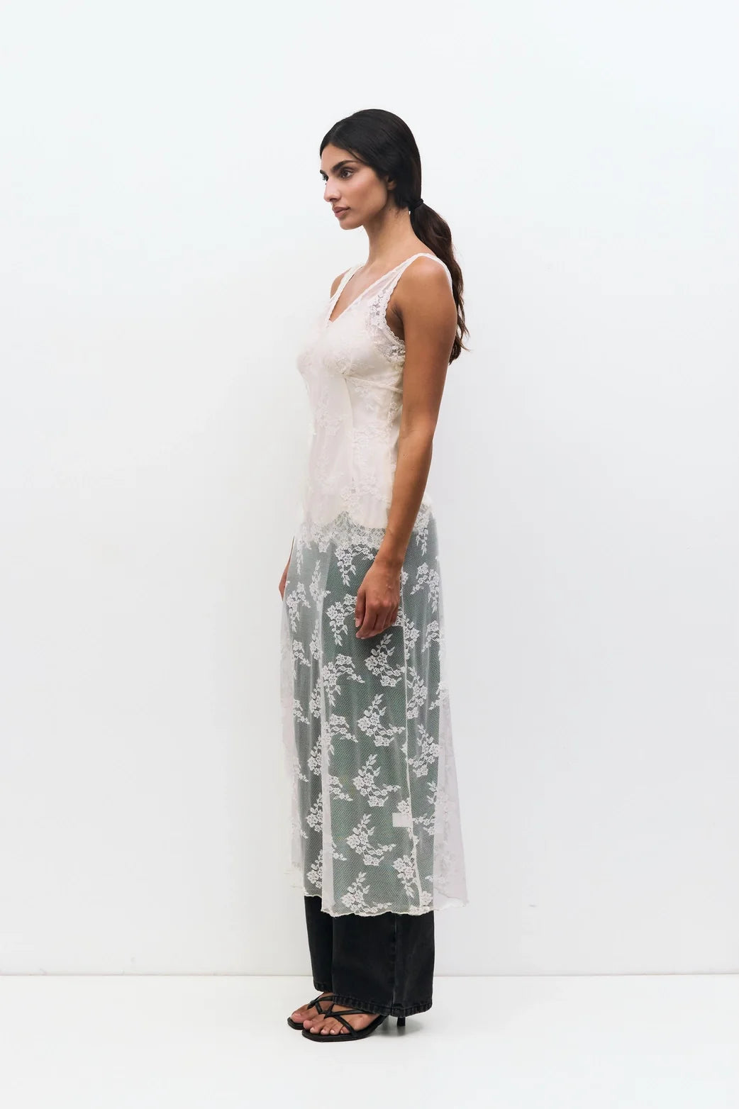 Jennifer Sheer Lace Dress - Cream