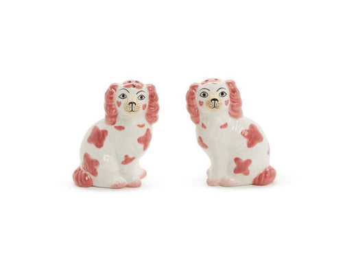 SALT & PEPPER PINK STAFFORDSHIRE DOG SET