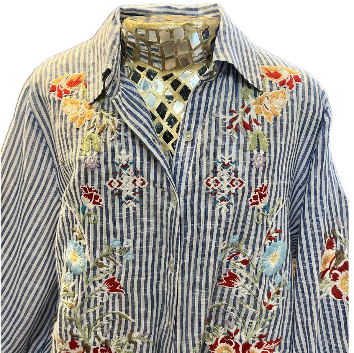 Enola Blouse-Blue/White Stripe