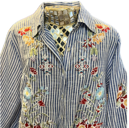 Enola Blouse-Blue/White Stripe