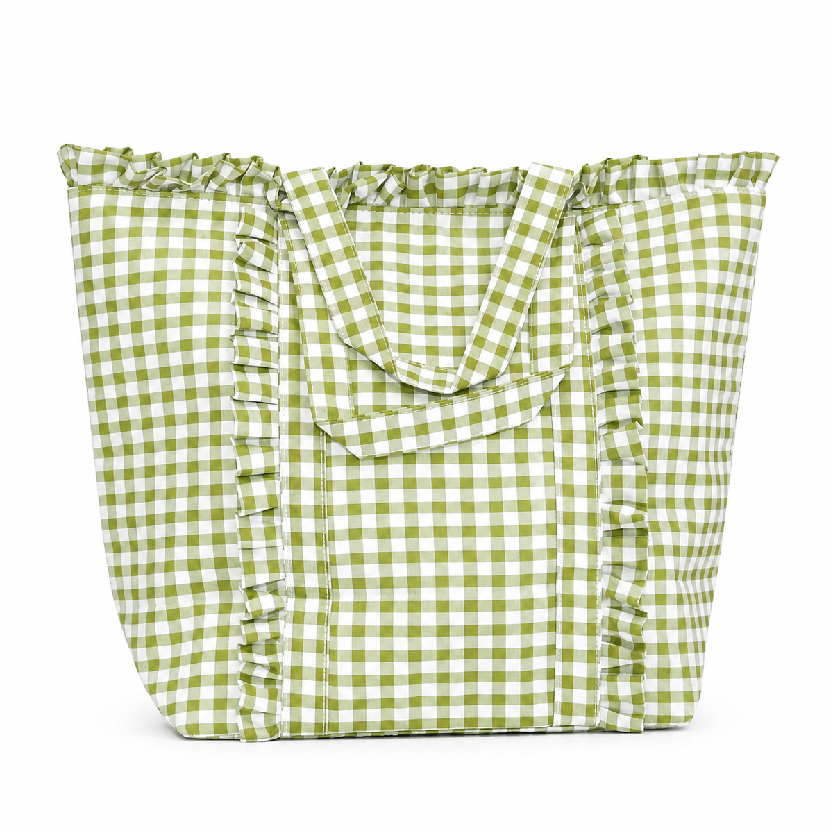 Gingham Ruffle Tote Bag - Green