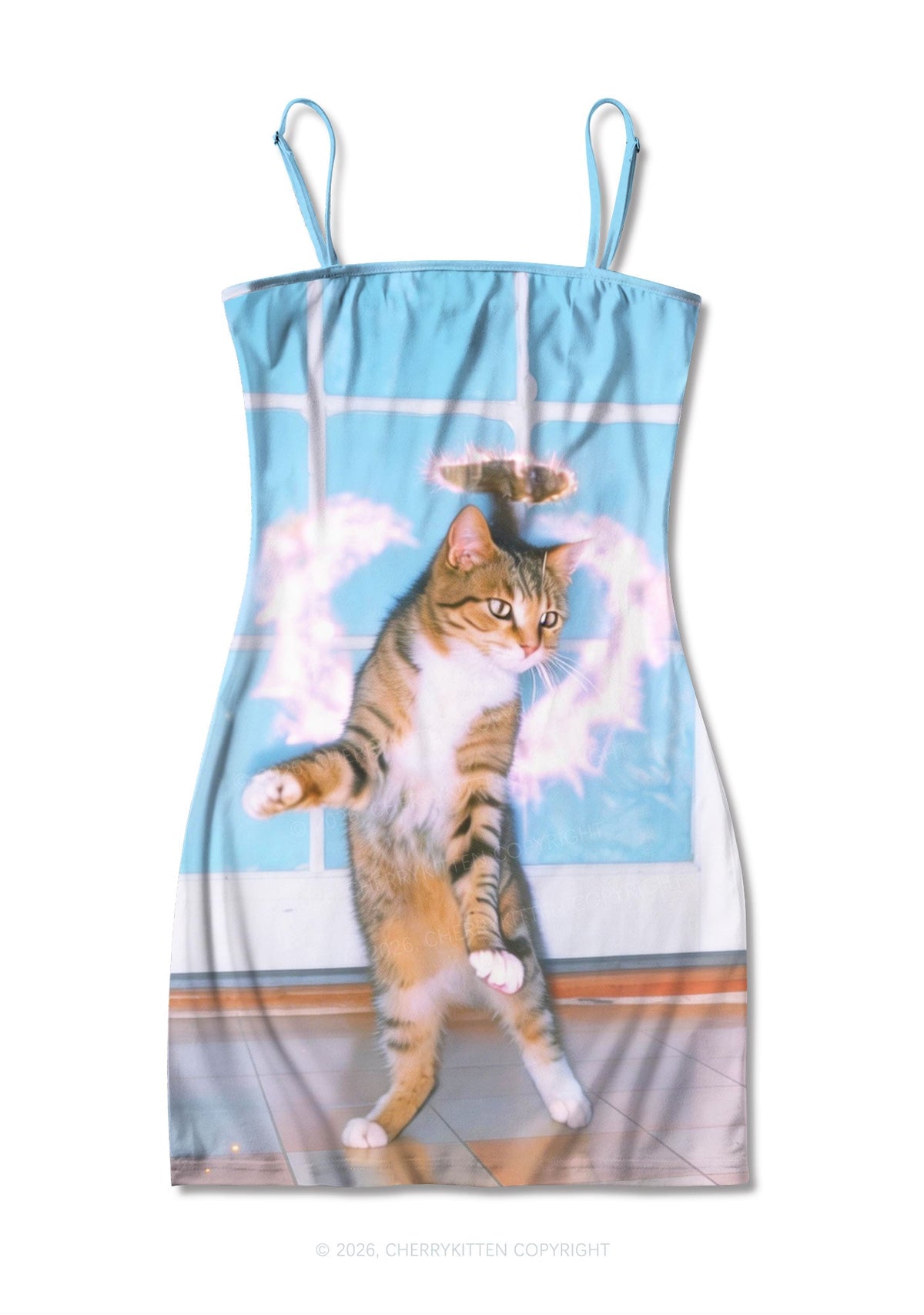 Disco Cat Y2K Print Slip Dress Cherrykitten