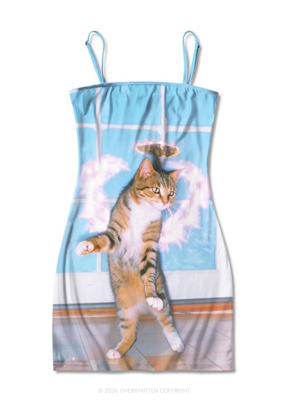 Disco Cat Y2K Print Slip Dress Cherrykitten