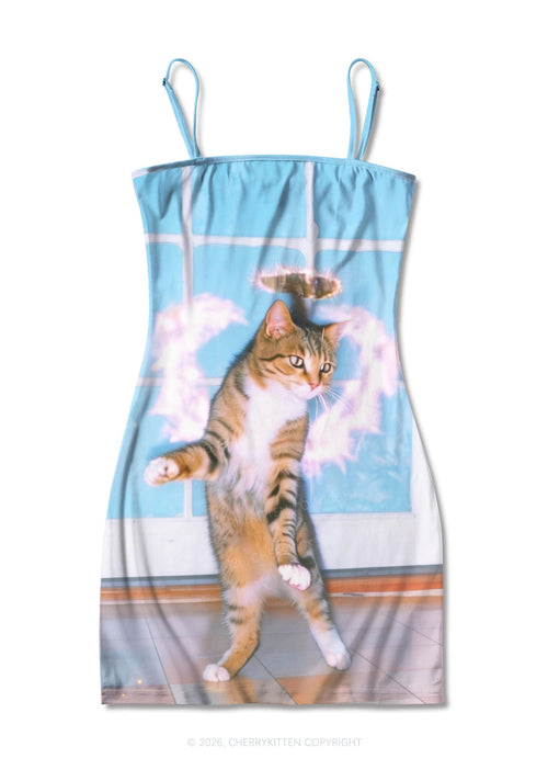 Disco Cat Y2K Print Slip Dress Cherrykitten