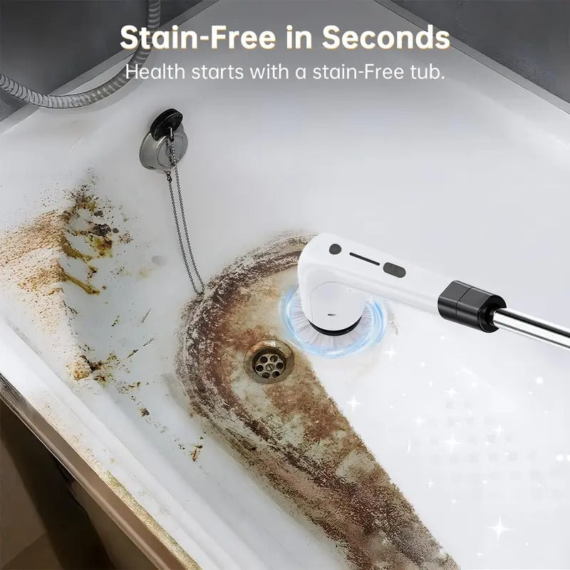 Cordless Electric Spin Scrubber, 8 Replaceable Brush Heads, 3-Length Extendable Handle, Dual-Speed, IPX7 Waterproof & USB-C Rechargeable