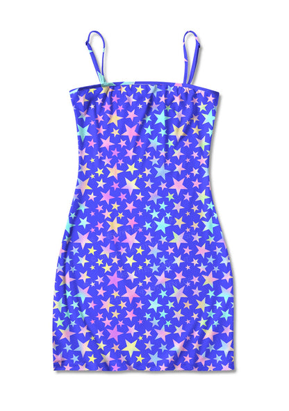 Rainbow Star On Purple Y2K Print Slip Dress Cherrykitten