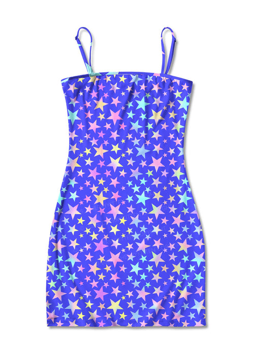 Rainbow Star On Purple Y2K Print Slip Dress Cherrykitten