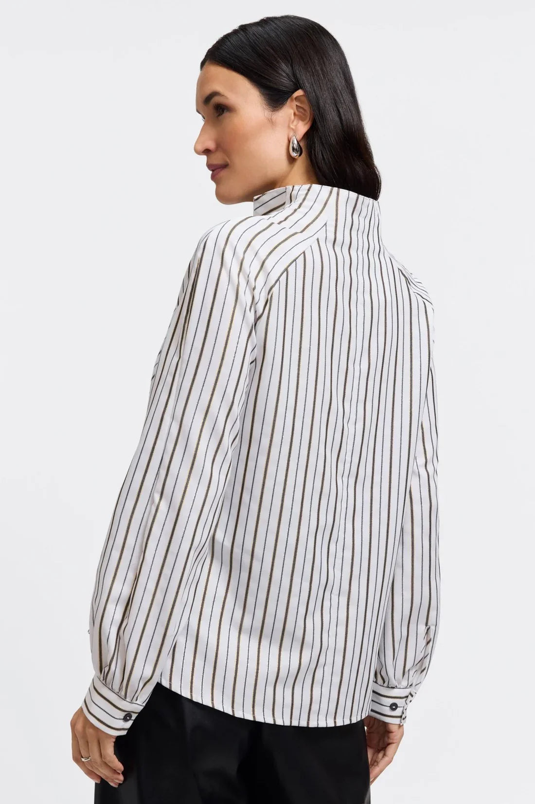 Daphne Long Sleeve Popover Shirt-White Metallic Stripe