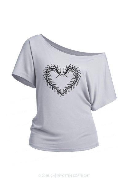 Halloween Centipede Heart Shape Y2K Off Shoulder Tee Cherrykitten