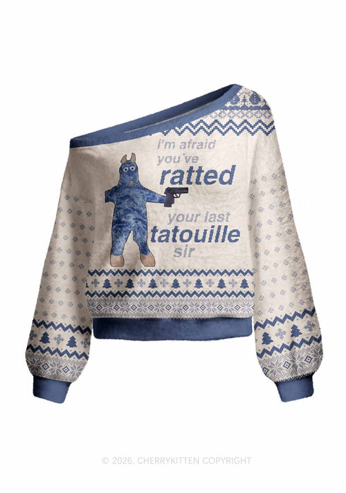 Ratted Last Tatouille Y2K Off Shoulder Knit Sweatshirt Cherrykitten