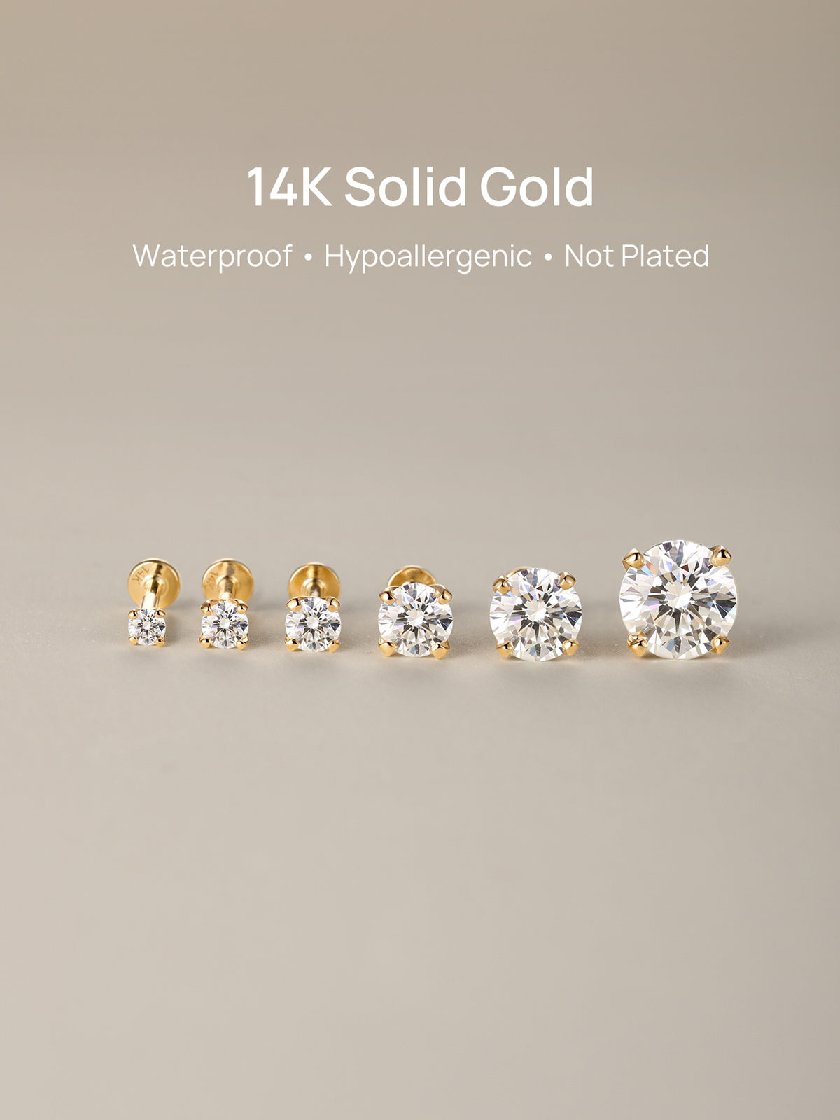 KOSINER 14K Solid Gold Minimalist Moissanite Flat Back Stud