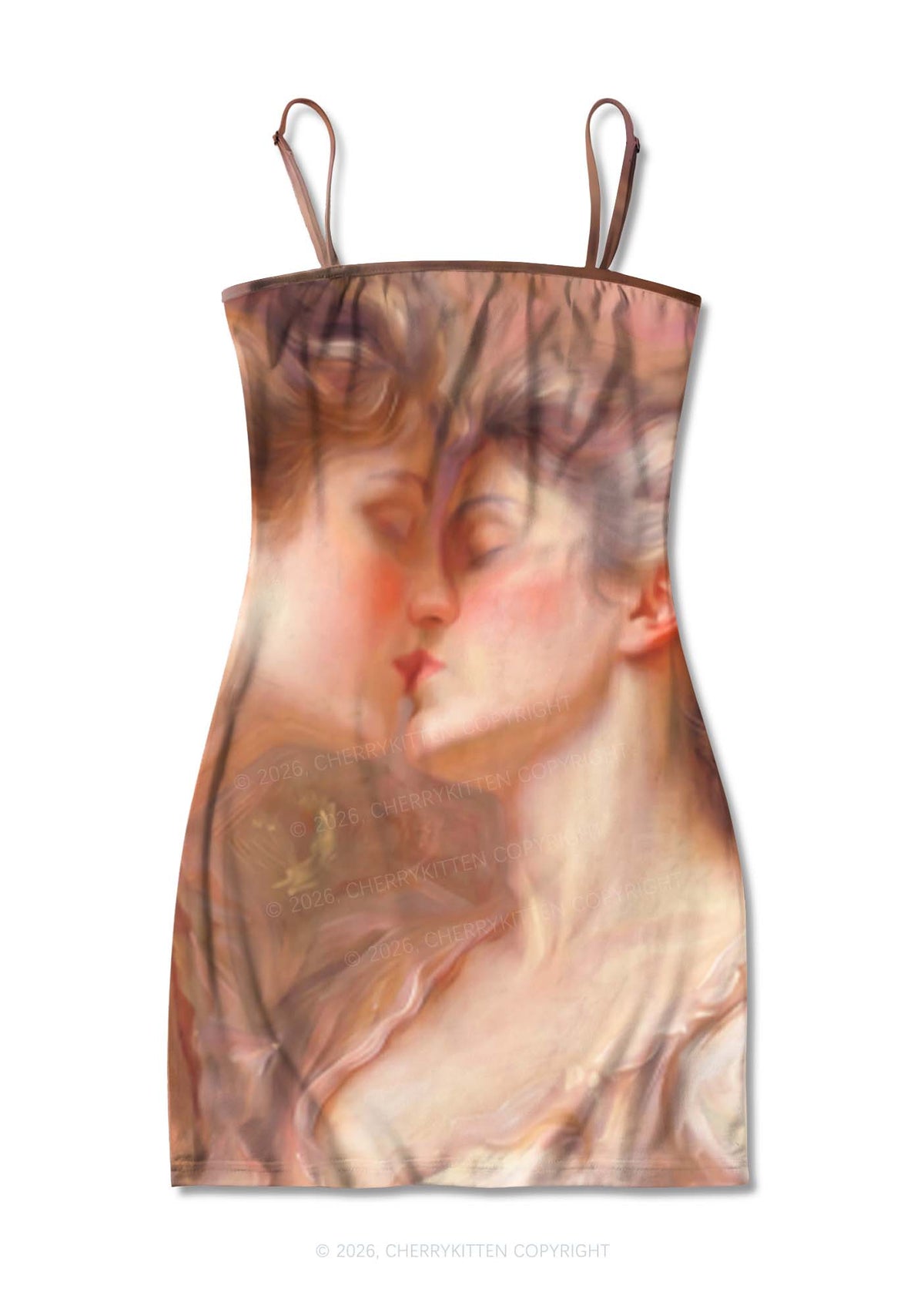 Pastel Dreamy Kissing Couple Pride Y2K Print Slip Dress Cherrykitten