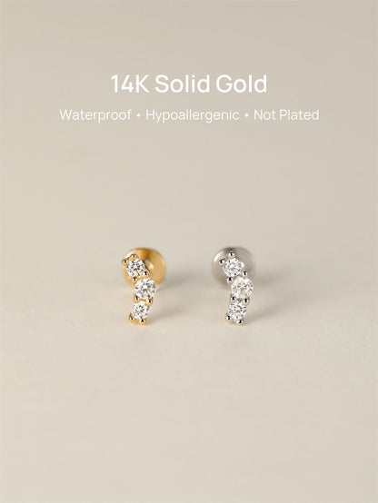 KOSINER 14K Solid Gold Delicate Pave Curved Flat Back Stud