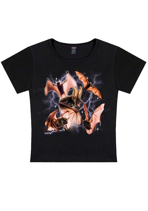 Halloween Bat In Lightning Y2K Baby Tee Cherrykitten