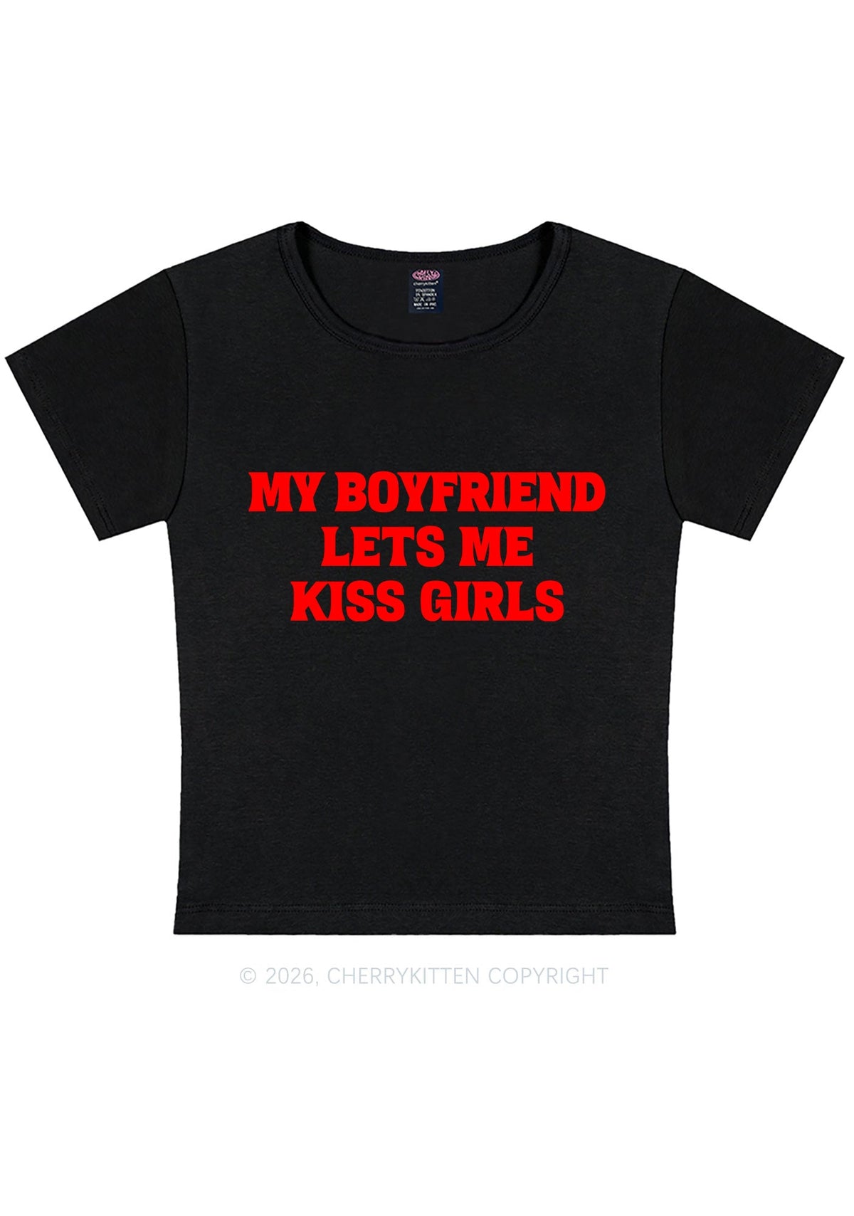 BF Lets Me Kiss Girls Y2K Baby Tee Cherrykitten