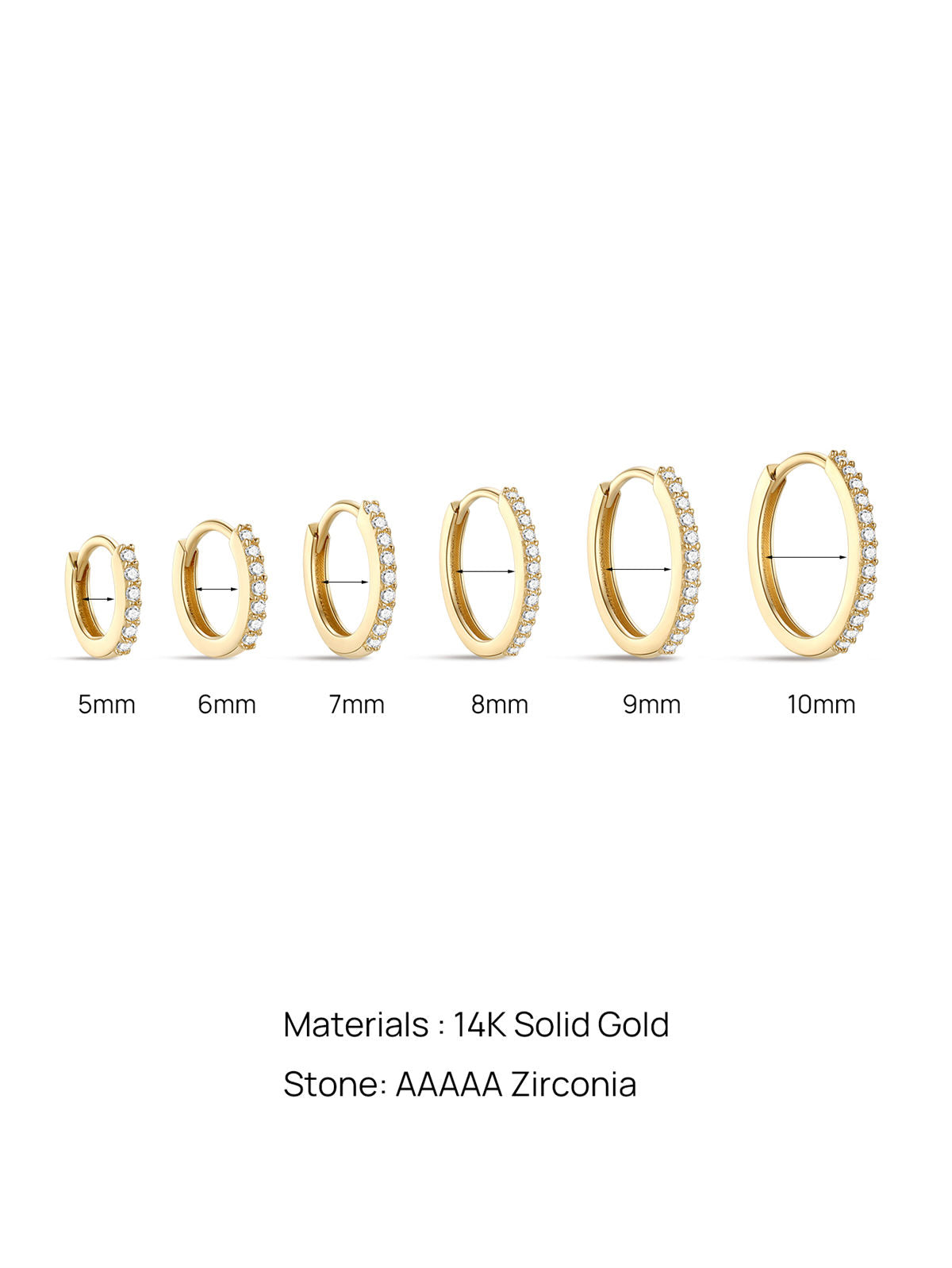 KOSINER 14K Solid Gold Classic Crystal Pave Hoop