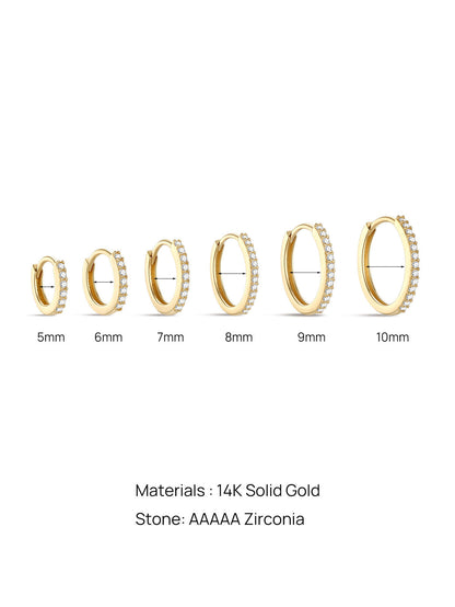 KOSINER 14K Solid Gold Classic Crystal Pave Hoop