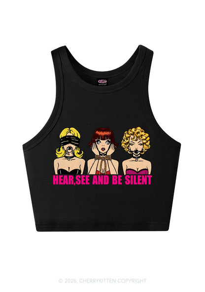 Hear See Be Silent Y2K Crop Tank Top Cherrykitten