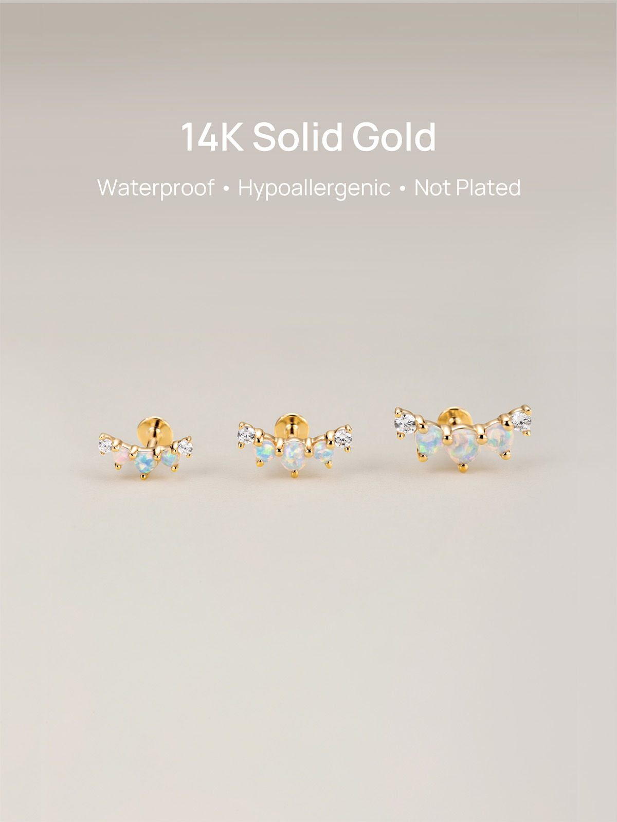 KOSINER 14K Solid Gold Elegant Opal Cluster Flat Back Stud