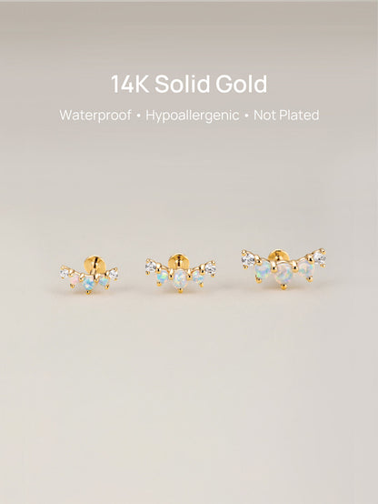 KOSINER 14K Solid Gold Elegant Opal Cluster Flat Back Stud