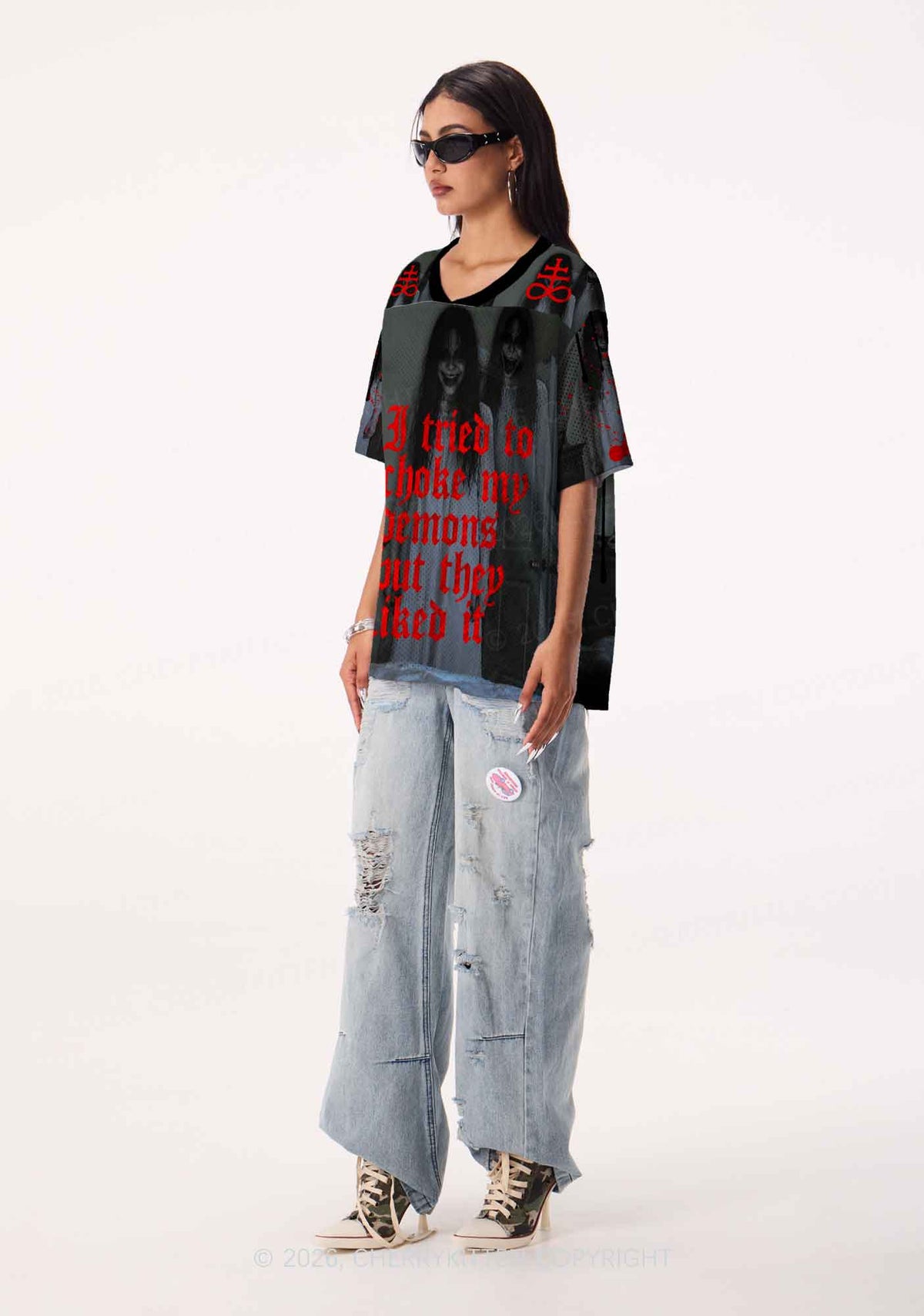 Halloween Choke Demons They Liked Y2K Sport Jersey Shirts Cherrykitten