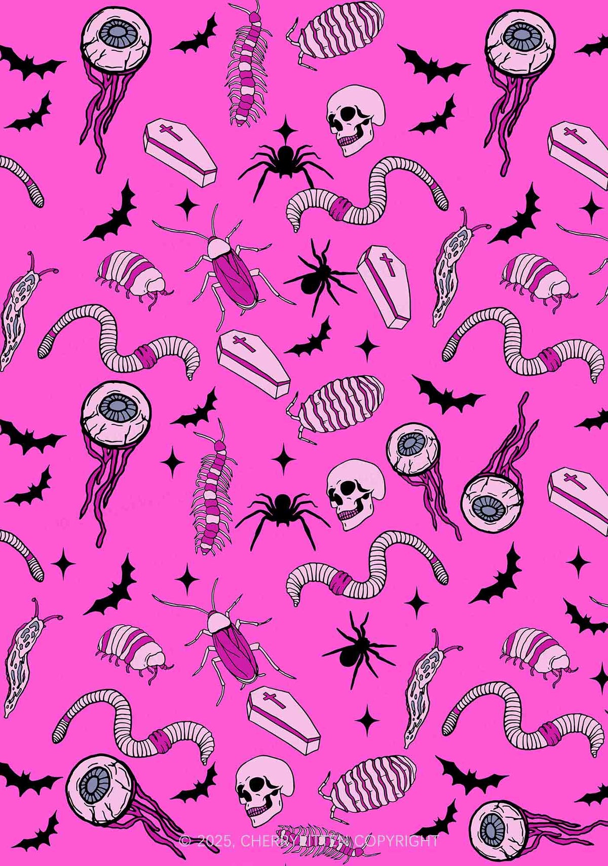 Halloween Goth Pink Party Y2K Print Slip Dress Cherrykitten