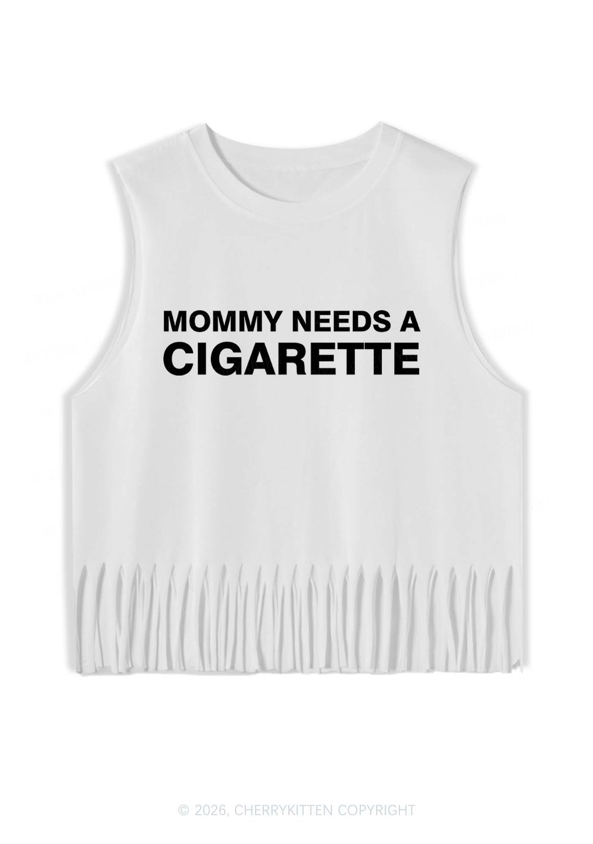 Mommy Needs A Cigarette Y2K Fringe Tank Top Cherrykitten