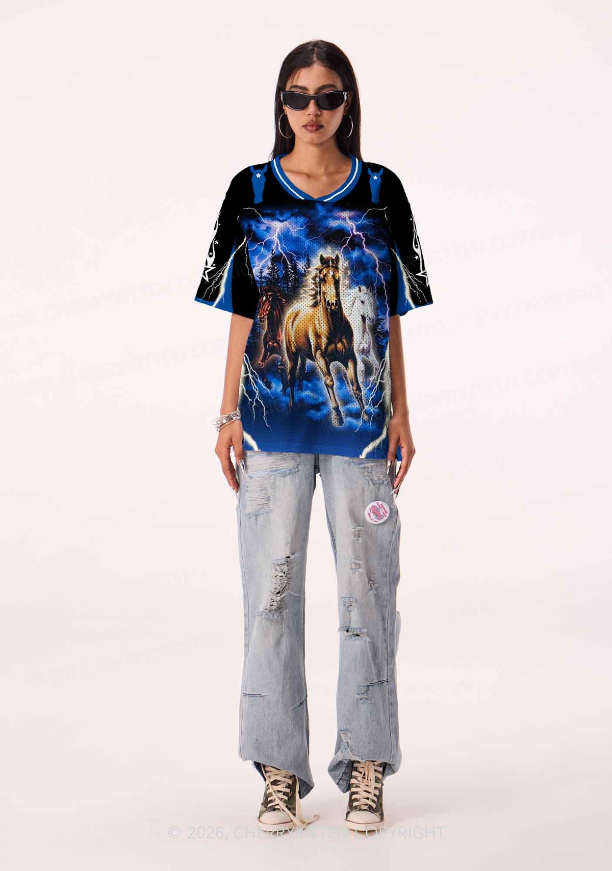 Horses In Lightning Y2K Sport Jersey Shirts Cherrykitten