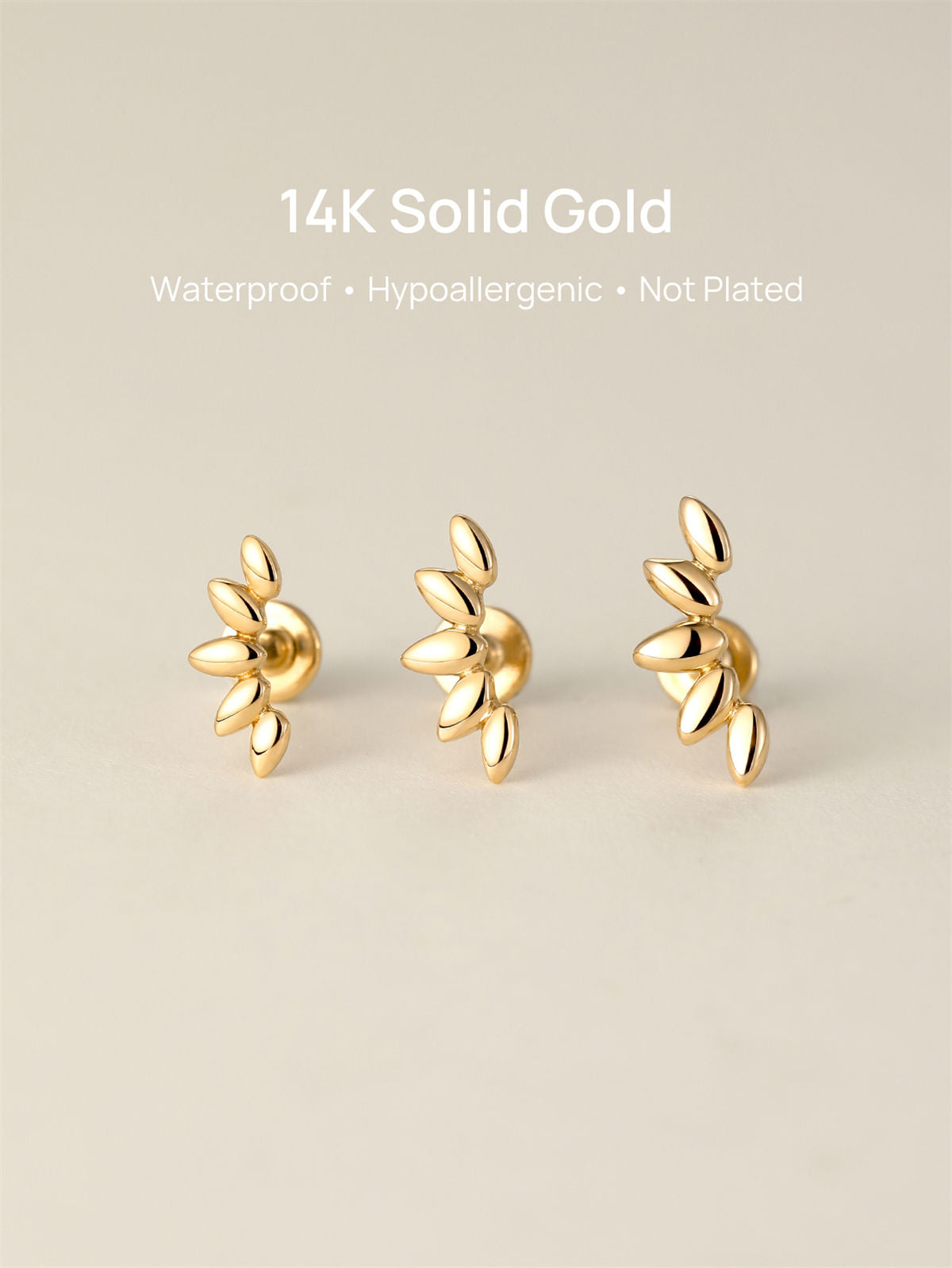 KOSINER 14K Solid Gold Glossy Petal Arc Flat Back Stud