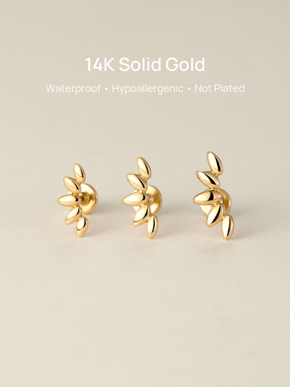 KOSINER 14K Solid Gold Glossy Petal Arc Flat Back Stud