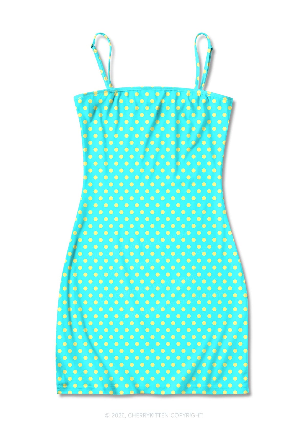 Yellow Dots On Green Y2K Print Slip Dress Cherrykitten