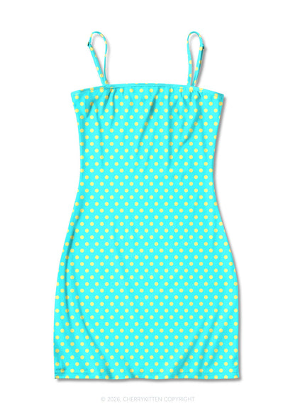 Yellow Dots On Green Y2K Print Slip Dress Cherrykitten