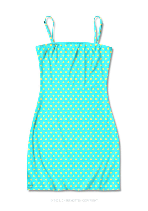 Yellow Dots On Green Y2K Print Slip Dress Cherrykitten
