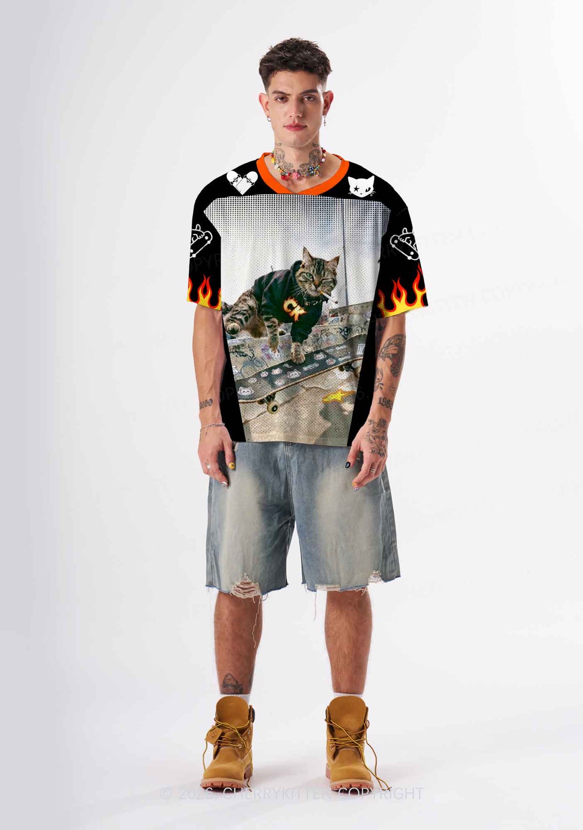 Smoking CK Cat Skateboard Y2K Sport Jersey Shirts Cherrykitten