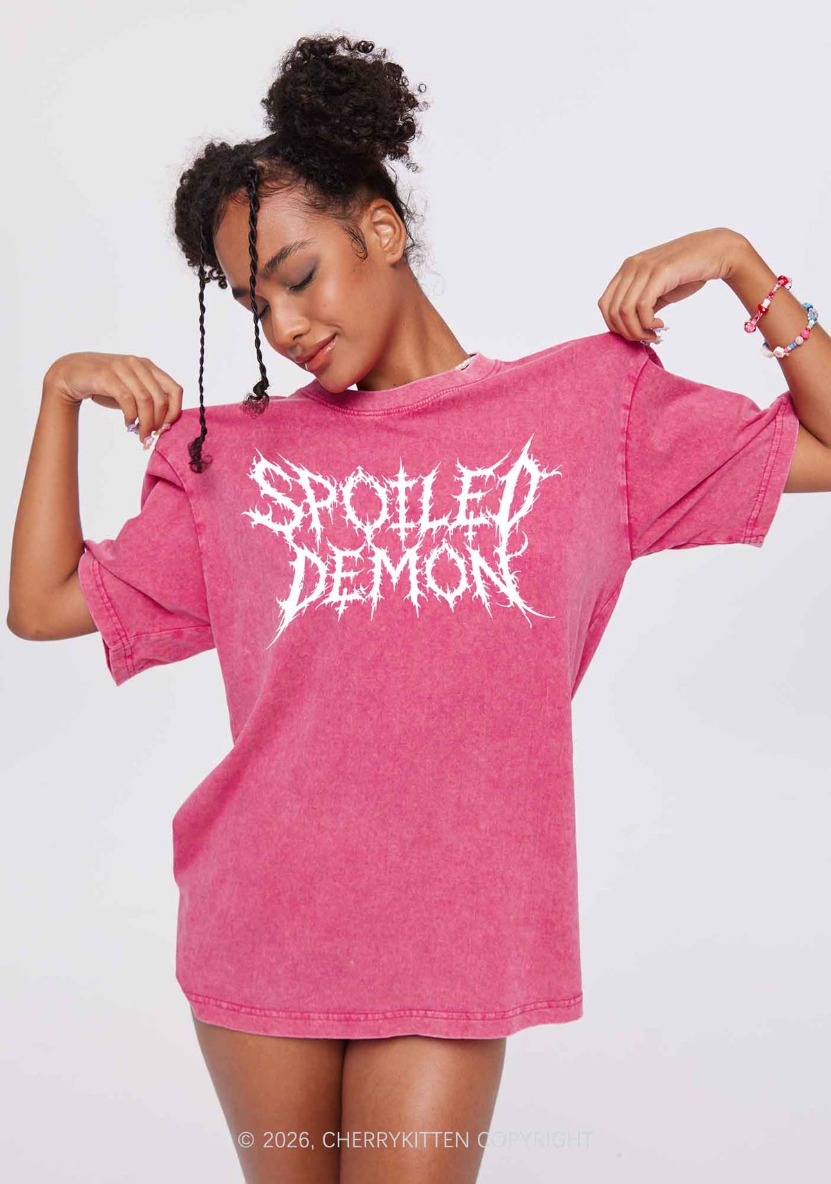 Halloween Spoiled Demon Y2K Shirts Washed Tee Cherrykitten