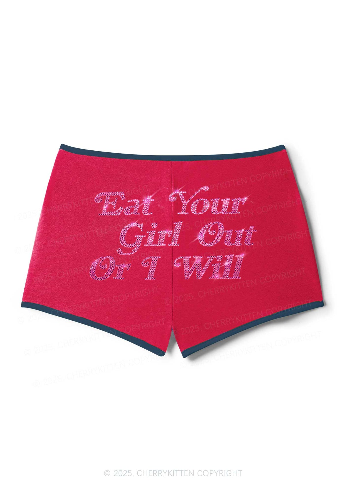Rhinestone Eat Your Girl Out Y2K Booty Shorts Cherrykitten