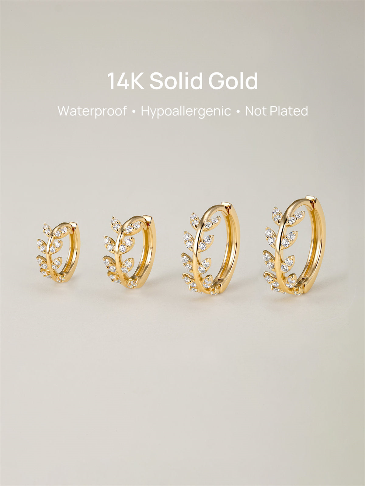 KOSINER 14K Solid Gold Delicate Leaf Hoop
