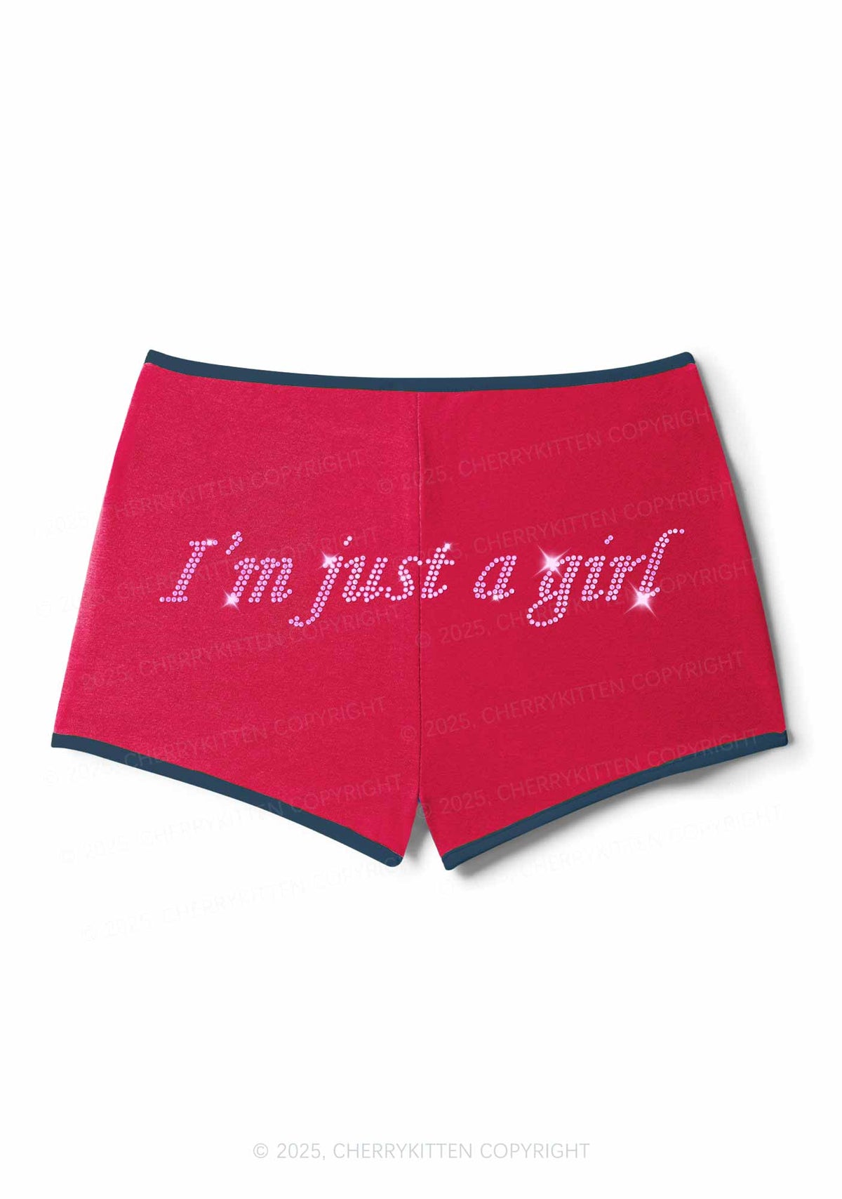 Rhinestone Just A Girl Y2K Booty Shorts Cherrykitten