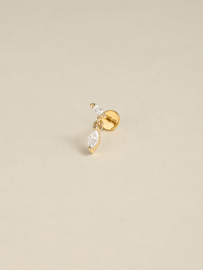 KOSINER 14K Solid Gold Marquise Lab-Grown Diamond Dangle Flat Back Stud