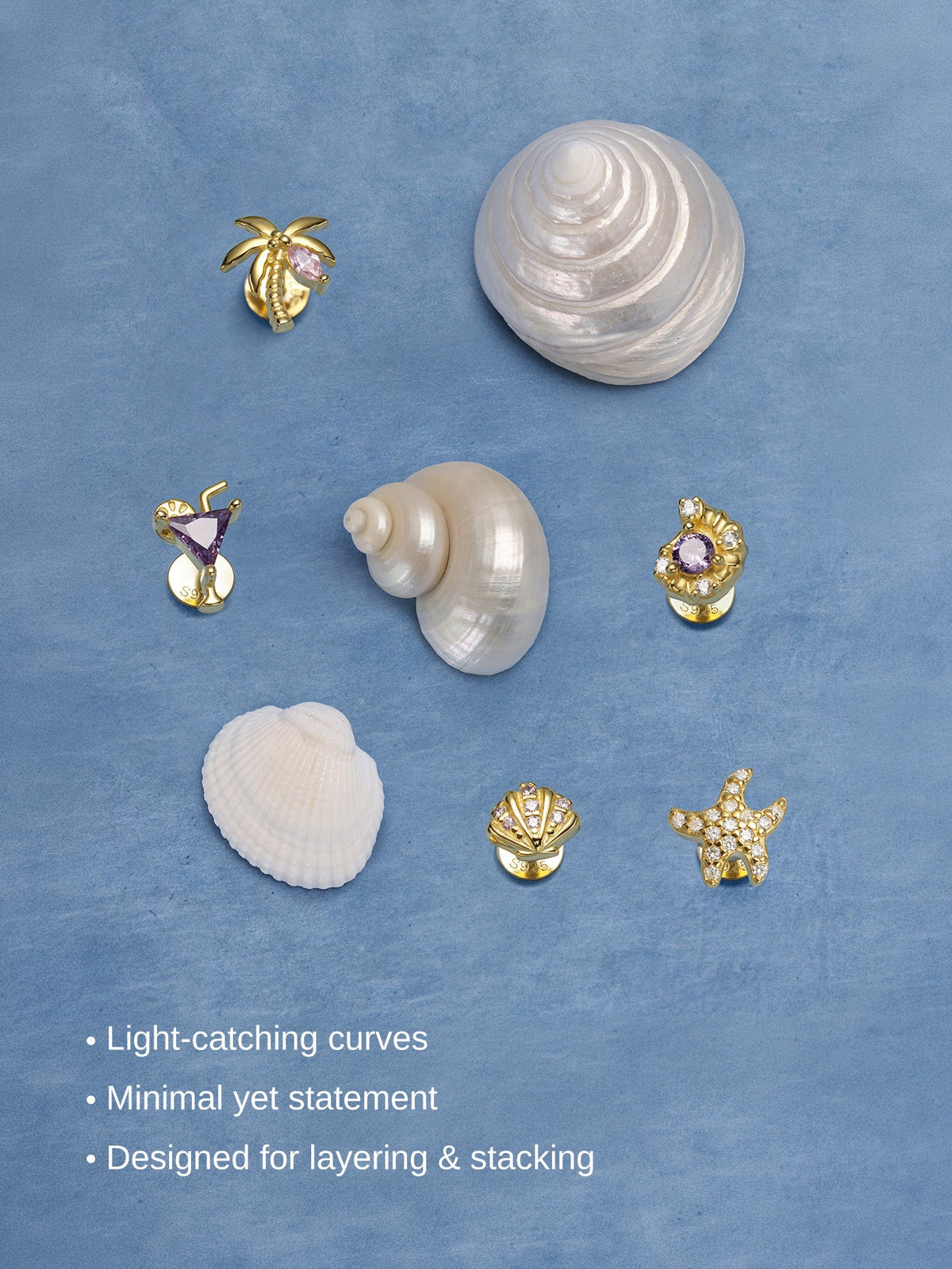 KOSINER Seaspritz 925 Sterling Silver Beach Conch Flat Back Stud