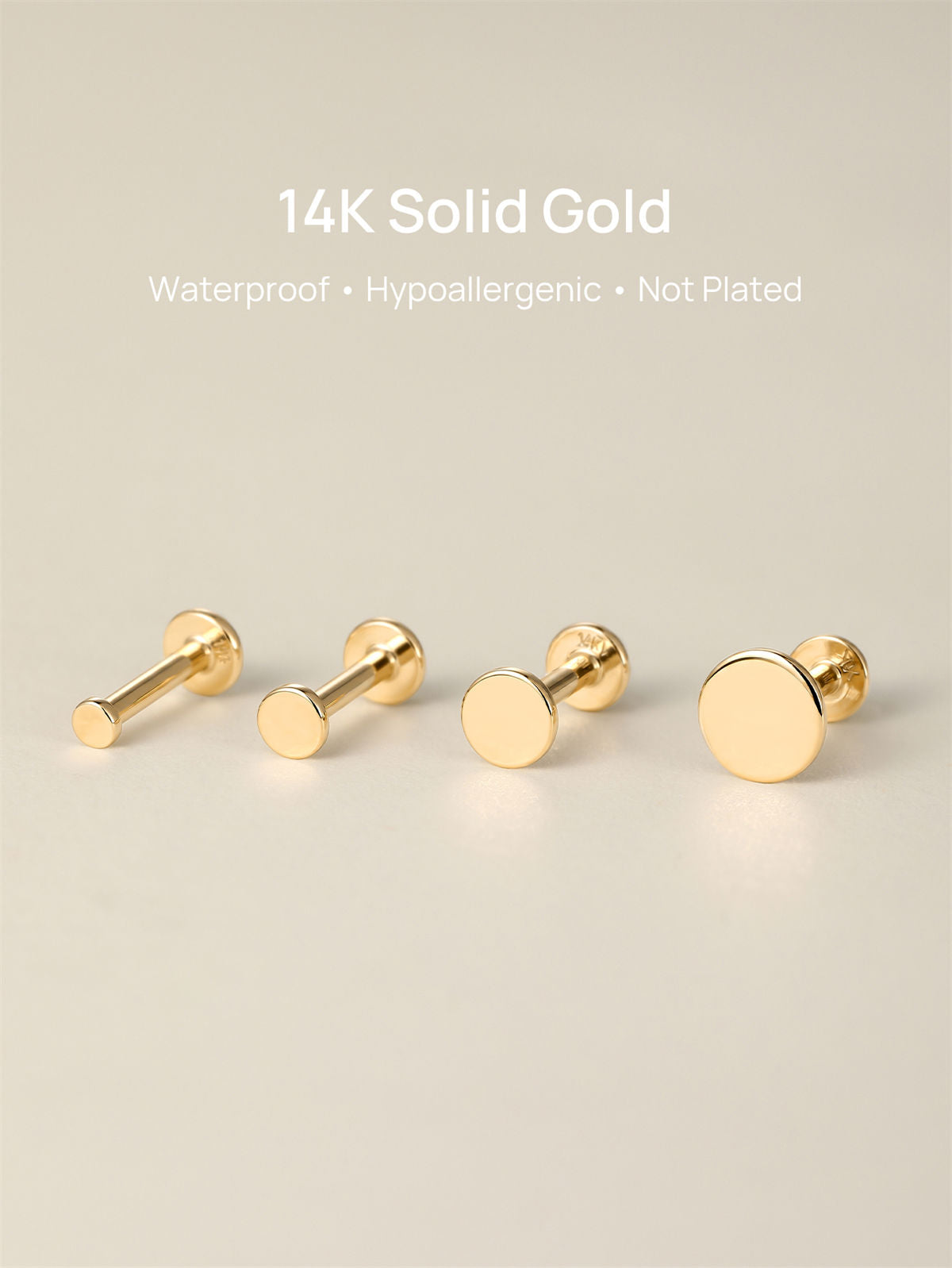 KOSINER 14K Solid Gold Minimalist Disc-shaped Flat Back Stud