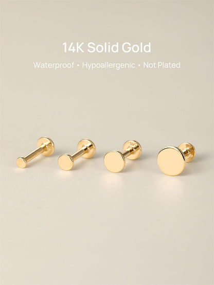 KOSINER 14K Solid Gold Minimalist Disc-shaped Flat Back Stud