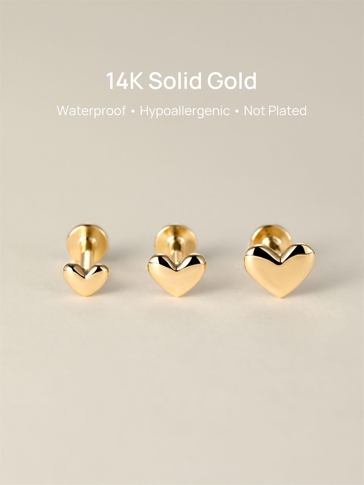 KOSINER 14K Solid Gold Dainty SweetHeart Flat Back Stud