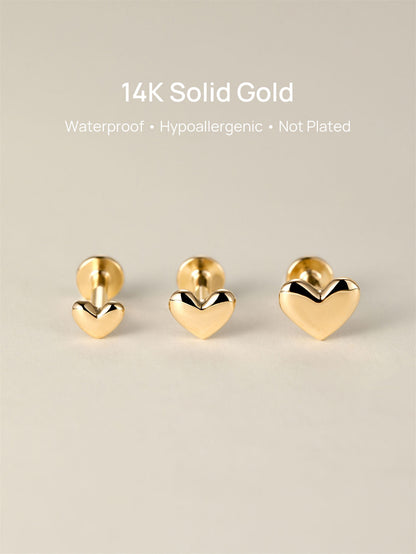 KOSINER 14K Solid Gold Dainty SweetHeart Flat Back Stud