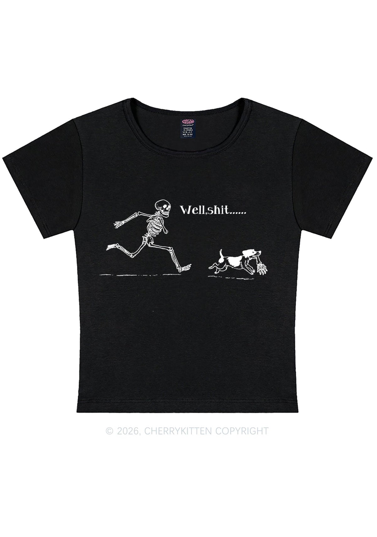 Halloween Well Shxt Skeleton Dog Y2K Baby Tee Cherrykitten