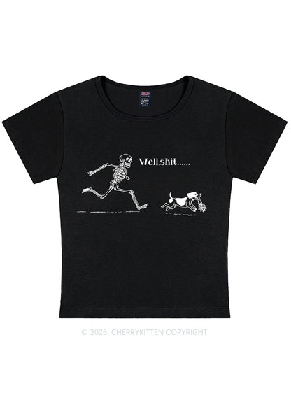 Halloween Well Shxt Skeleton Dog Y2K Baby Tee Cherrykitten