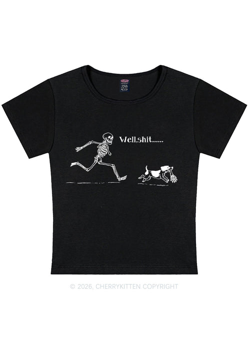 Halloween Well Shxt Skeleton Dog Y2K Baby Tee Cherrykitten